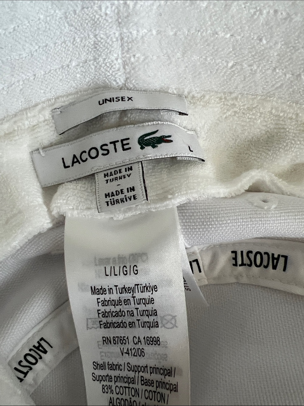 Lacoste White Terry Bucket Hat with Green Crocodile - Picture 3 of 4